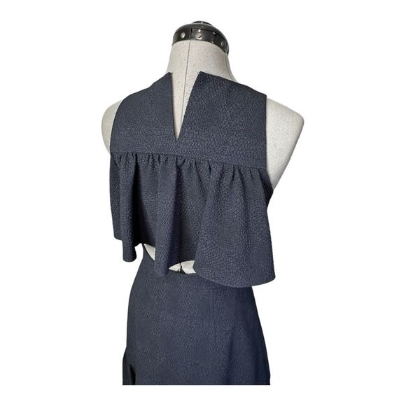 REBECCA TAYLOR Dress Sz 2 Textured Stretch Woven Ruffle Cut Out Back Black - Picture 11 of 16